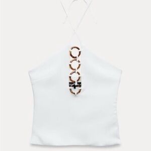 Zara White Tortoise Shell Halter Top
